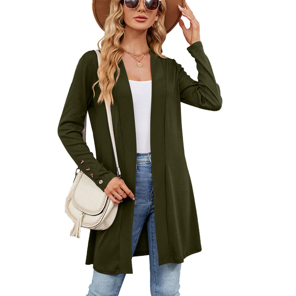 New Solid Color Buttons Loose Long Sleeve Cardigan Knitted Coat Women