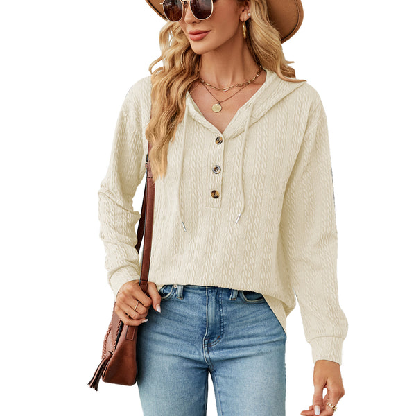 Automne et hiver nouvelle couleur unie bouton à capuche ample à manches longues Sweatershirt vêtements pour femmes